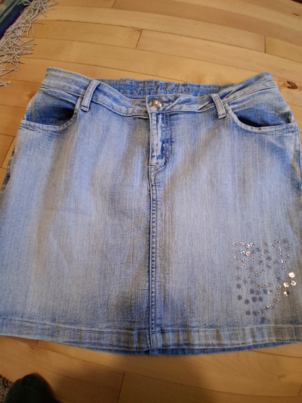 Light Blue Denim Skirt with Sequin Detail